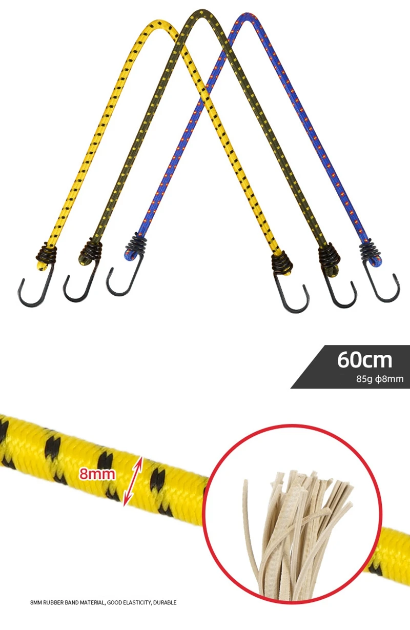 Heavy Duty Outdoor Bungee Cords With Hooks For Luggage Rack Cargo