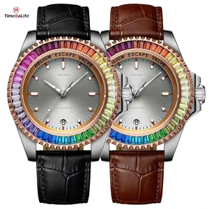 Custom Luxury Stainless Steel Luminous Watches Business Top Brand Diamond Bezel Case Date Mechanical Men's Wrist Watch