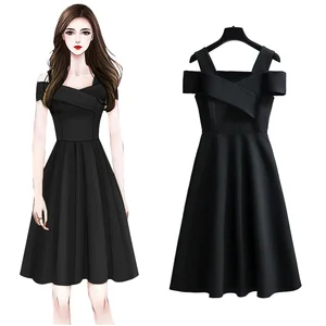 Customize Fashion Women Summer Casual Knee-Length Breathable Washed Wrap off Shoulder A-Line Dress Spaghetti Strap