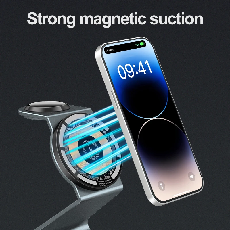 For iPhone Fast Charging 3 in 1 Magnetic Foldable Desk 15W Wireless Charger Mobile Phone Watch Earphone Multifunction Chargers