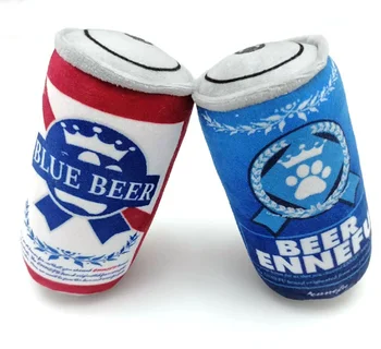 Wholesale Customized Durable Funny Cute Stuffed Pet Dog Toys Beer Shape Dog Plush Chew Toy