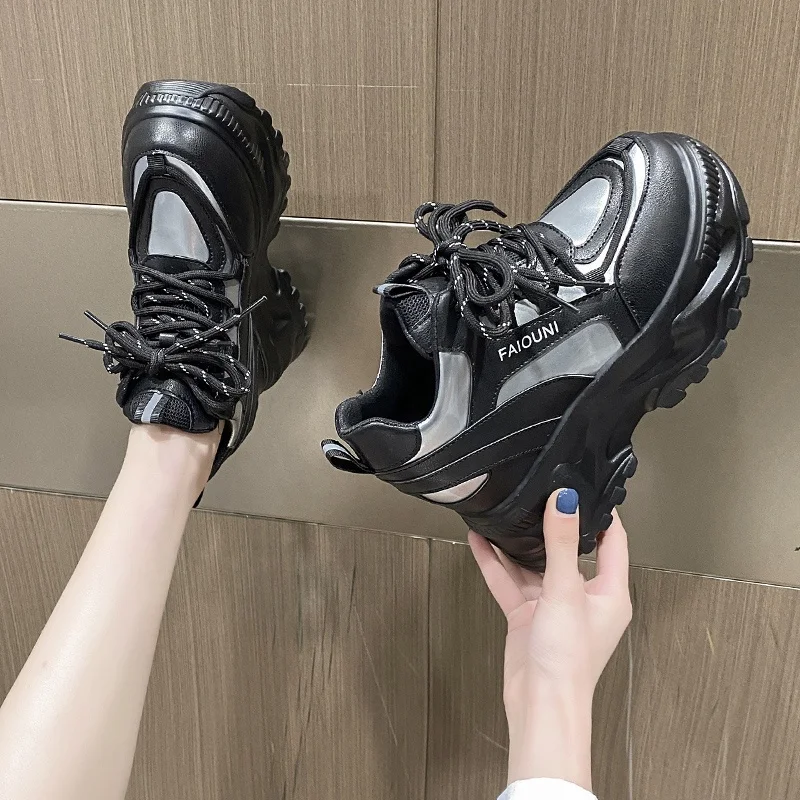 Кроссовки женские на платформе, Повседневная Удобная Уличная обувь, однотонные, увеличивающие рост, весна 2022