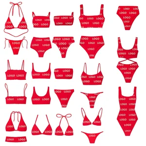 2026 New Design Custom Logo Solid Color Thong Two-Piece Bikini Set OEM Women Fitness Swimwear Beachwear Spandex/Polyester Quick