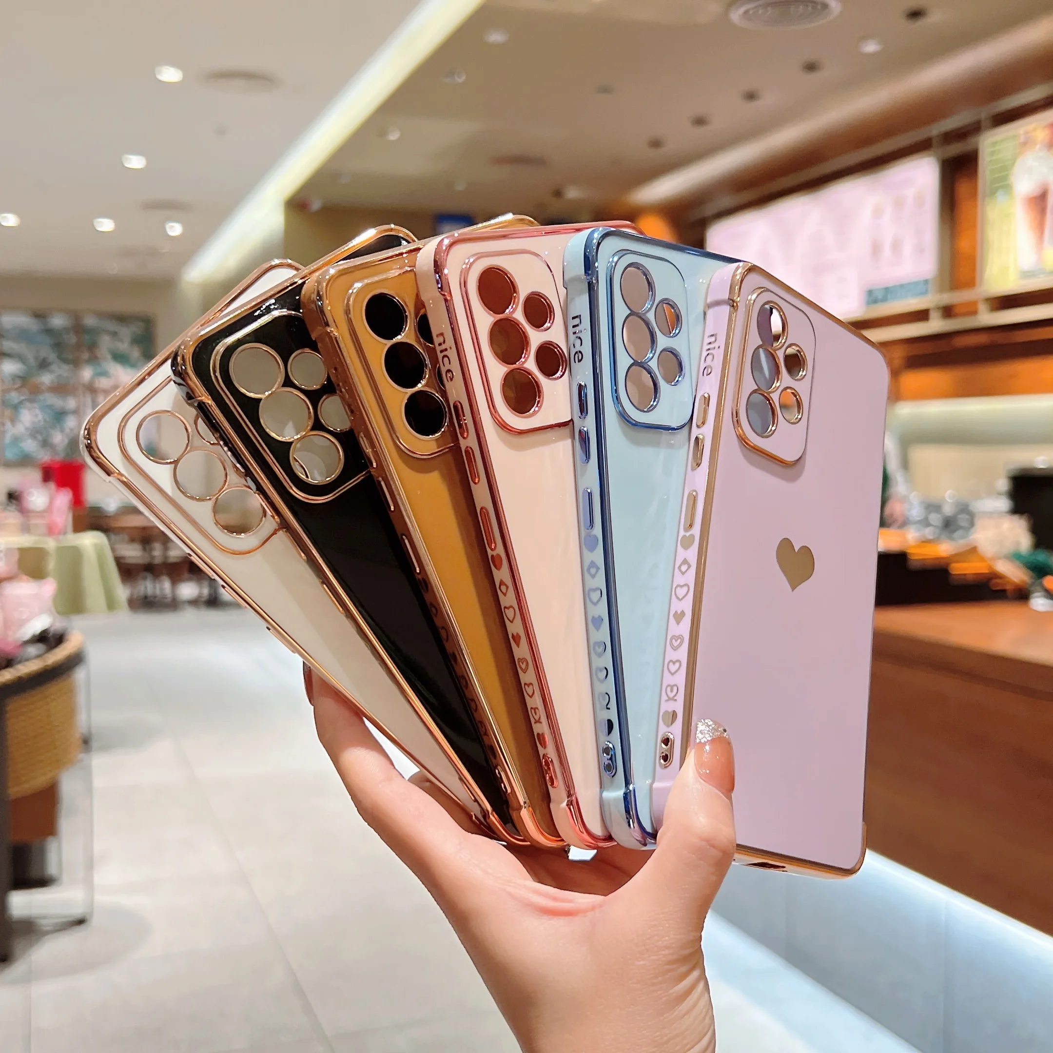 For Samsung A12 Case Phone Case Glitter Cute Heart Phone Case for Samsung  A13 A52 A53 S20fe S21p S22 Ultra Plating