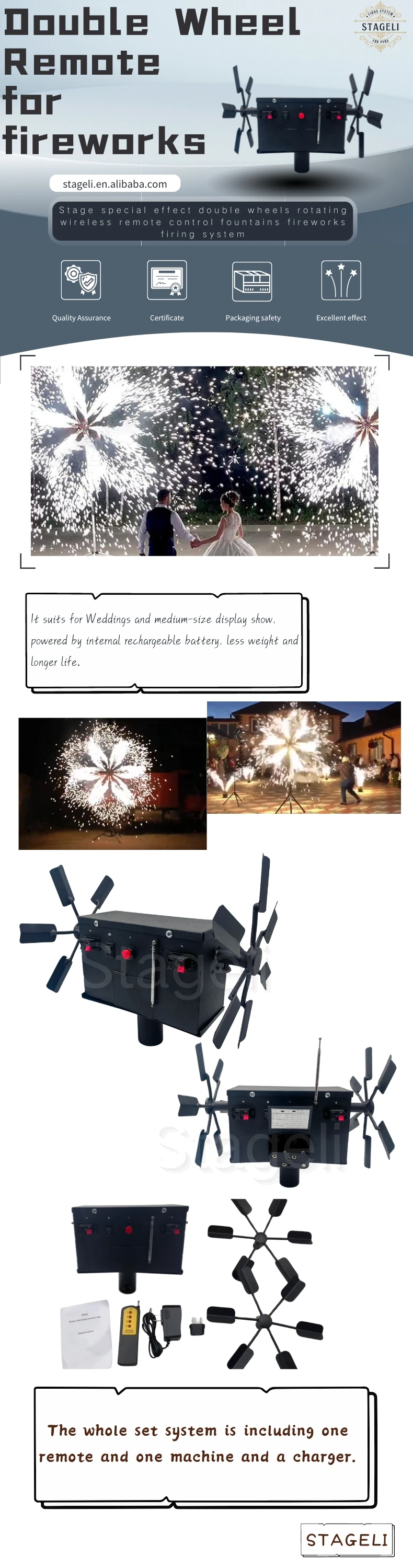 Double Wheel Fireworks Fountain Machine Remote Control Firing Flame ...