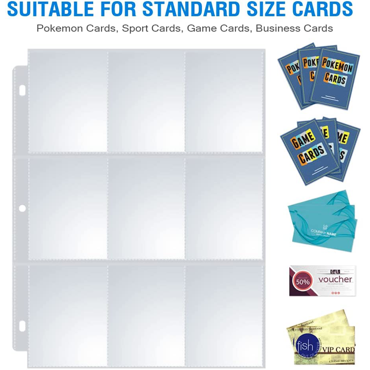 9 Pocket Page Protector Trading Card Sleeves Pages Baseball Pages for 3  Ring Binder Card Sheets for Standard Size Cards| Alibaba.com