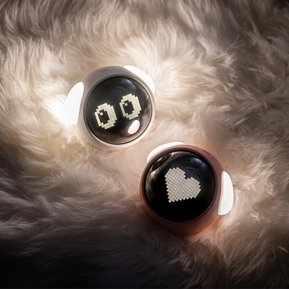 Emoticon Dual Alarm Clock with Voice Control Cute Animal Dog Night Light Smart Multifunction Children's Clock for Desktop Use