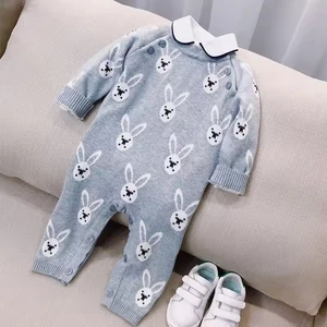 Wholesale 100% Cotton Long-Sleeved Baby Winter Fall Kid Clothing Boy Girl Knitted Romper Baby Knitted Jumpsuit