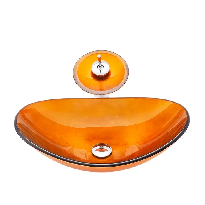 Modern Art Boat Oval Shaped Orange Coloring Unbreakable Glass Toilets