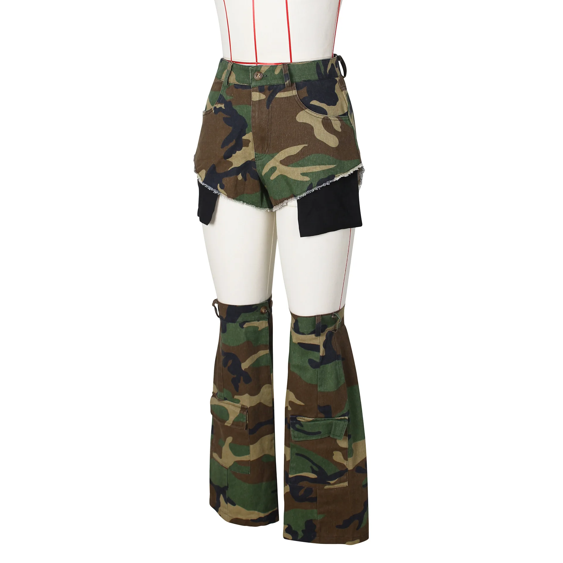 Summer Camouflage Cargo Shorts With Trouser Leg Cover Three Pieces Set