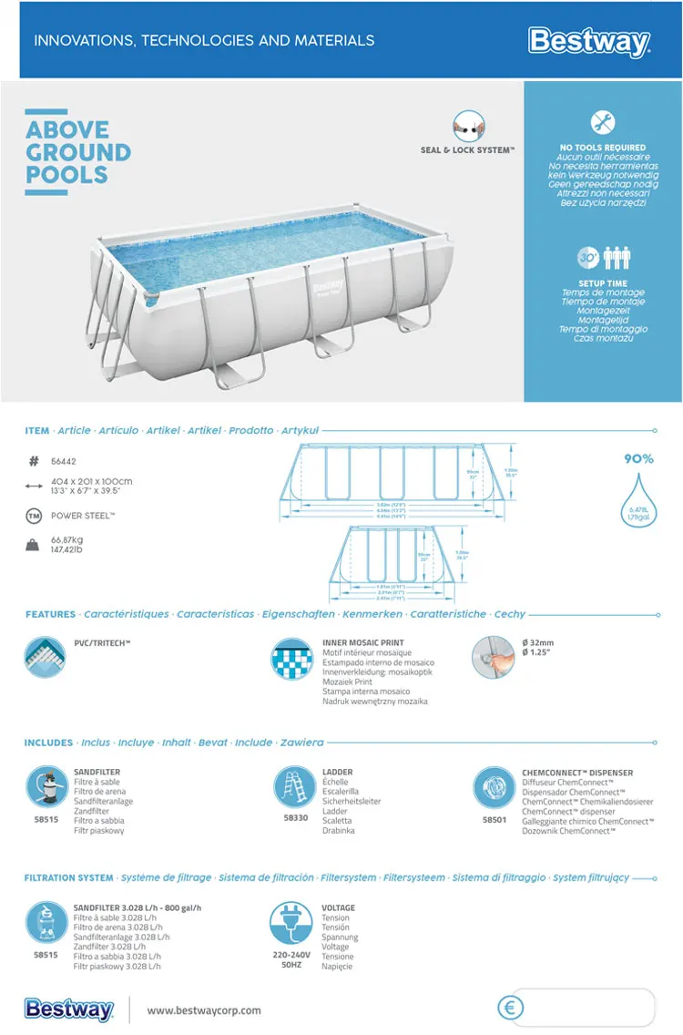 Bestway 56442 4.04m X 2.01m X 1.00m Factory Price Rectangular Metal ...