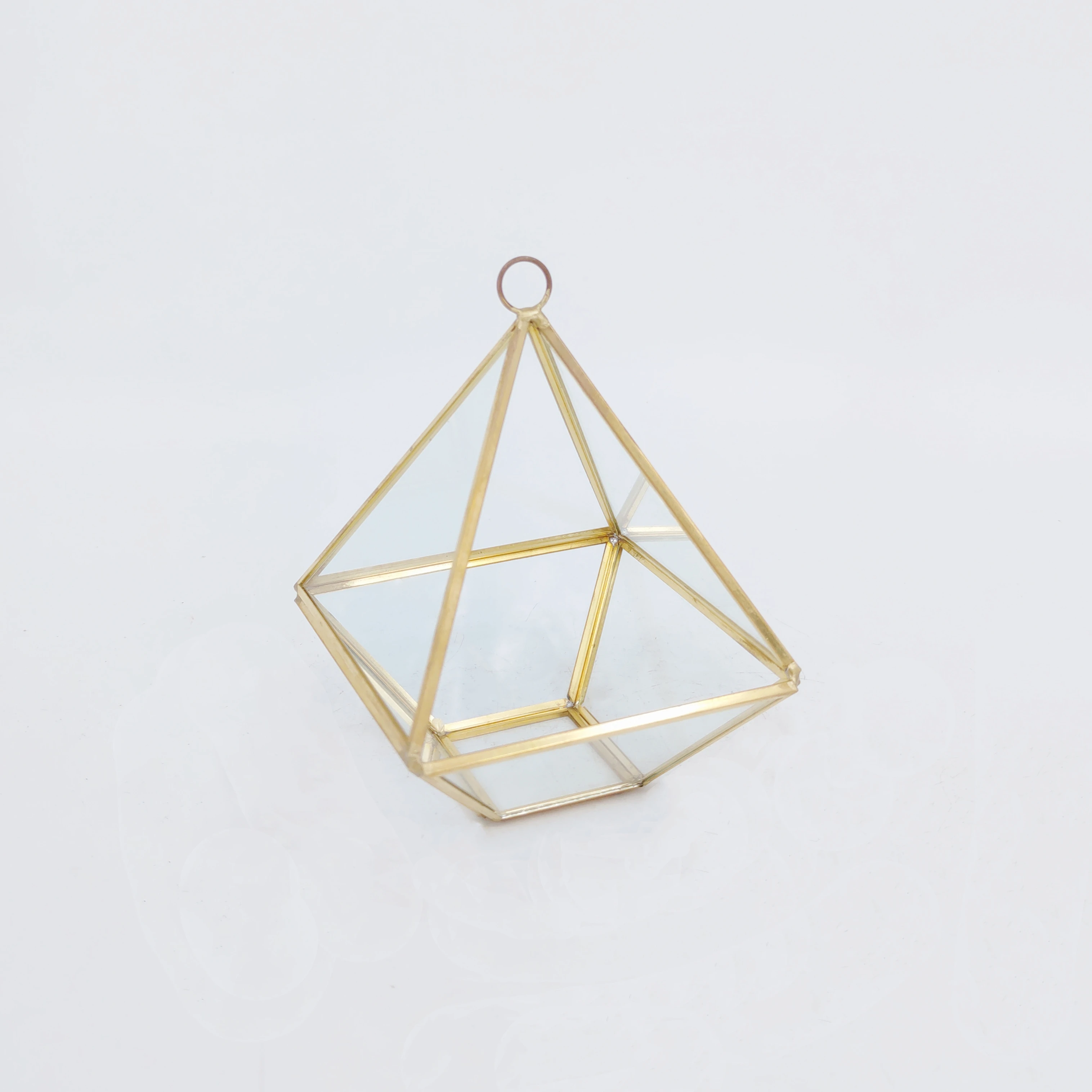 Golden Diamond Teardrop Shape Hanging Geometric Terrarium Table Decoration Flower Glass Vase for Plant