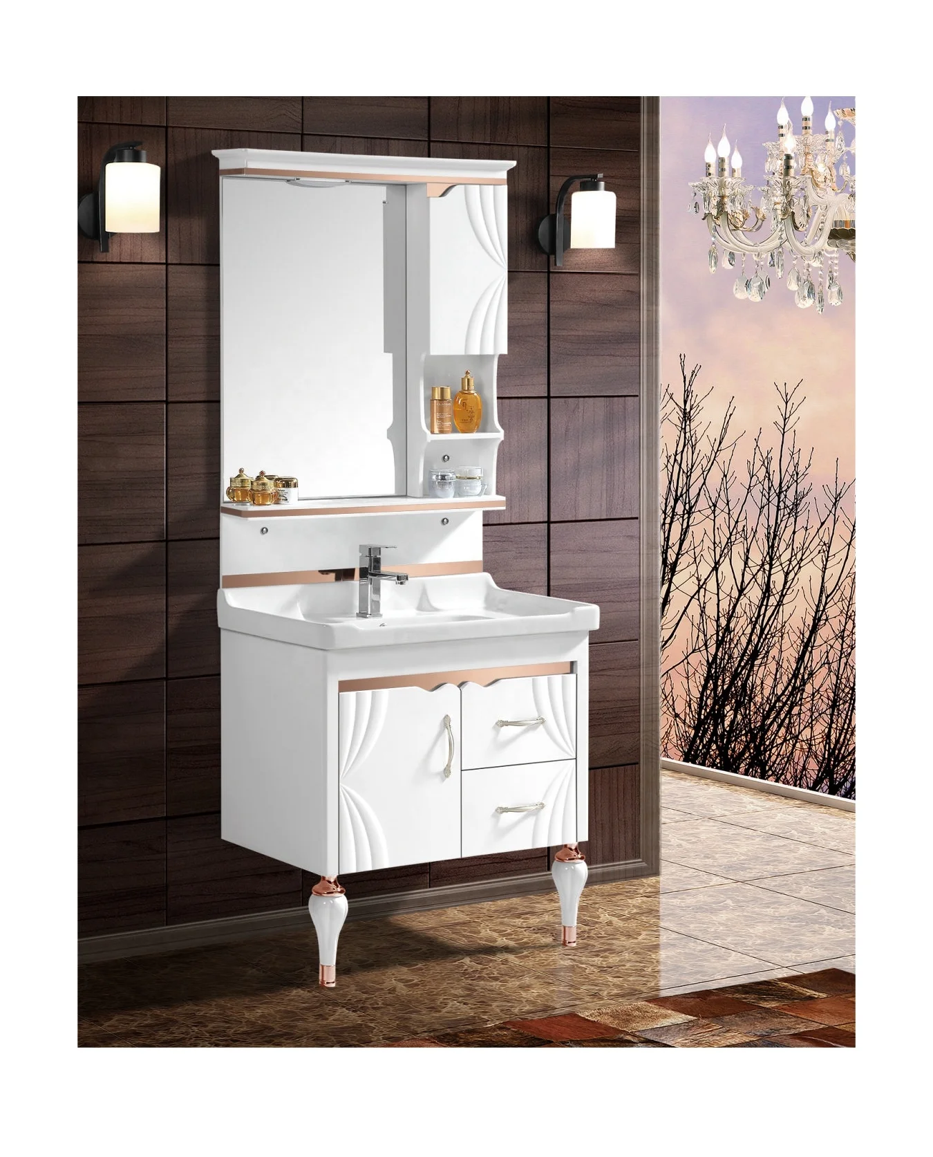 80cm Cheap Modern Floor Mounted Pvc Bathroom Sink Cabinet With 1 Door 2 Drawers Buy Bathroom Cabinet Bathroom Sink Cabinet Pvc Bathroom Cabinet Product On Alibaba Com