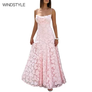 Sexy Floral Halter Evening Dress Summer Sleeveless Strappy Floor-Length Dress Breathable Crocheted Pattern OEM Service Available