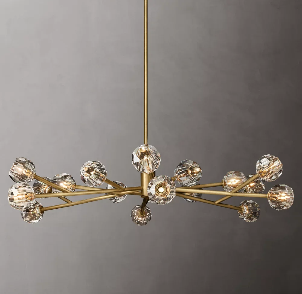 Villa Lobby Crystal Chandelier Antique Brass Pendant Hanging Lamp For Living Room