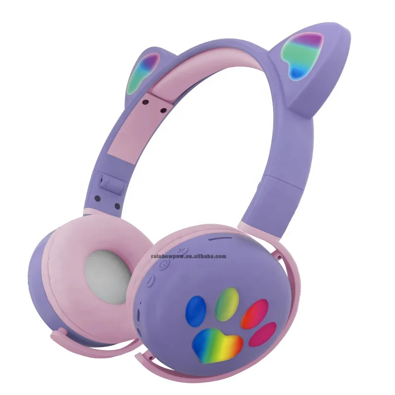 Factory Cheap Price 2022 KTP-101 Led Wireless Cat Ear Headphones Foldable  Gaming Headset Ear Bud Earphones Rgb Bt Headphone