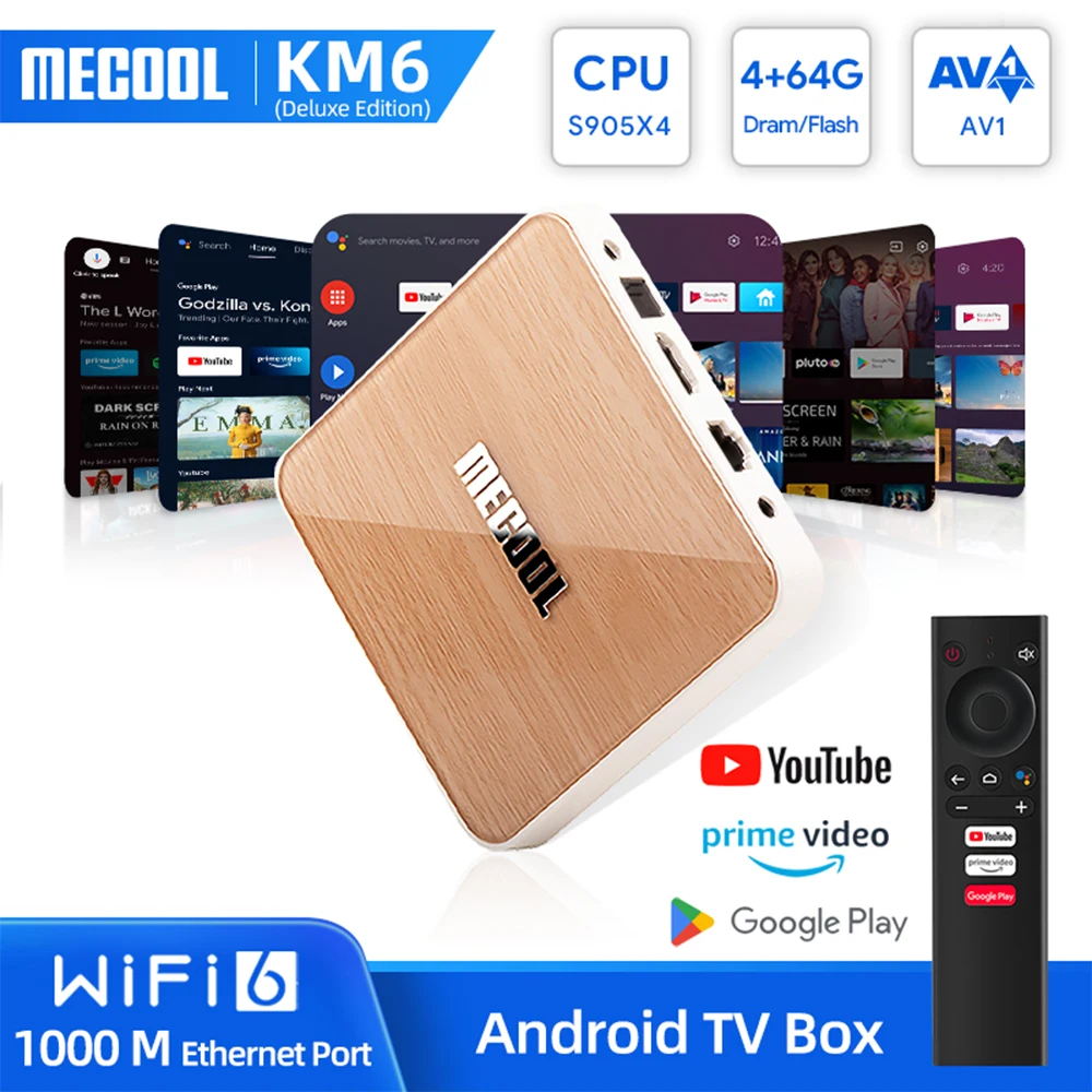 Mecool KM6 Deluxe Amlogic S905X4 Smart TV Box Android 10 4GB 64GB Google  Certified Wifi 6 AV1 USB3.0 1000M 2GB 16GB Set Top Box