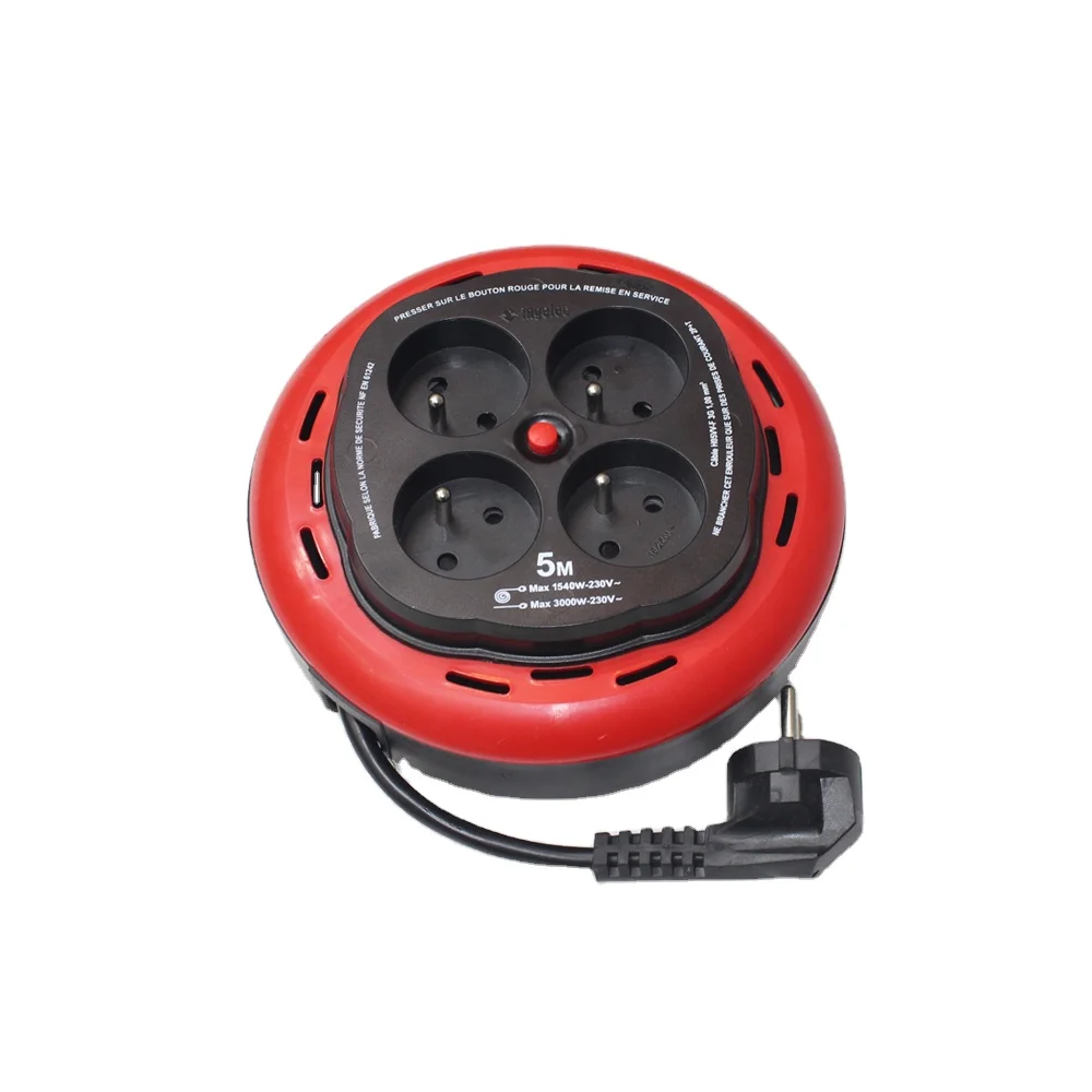 French Standards Ingelec 4 Gang 4 Way Round Extension Cable Reel Electrical Plugs and Sockets Extension Socket CE Approved 16A