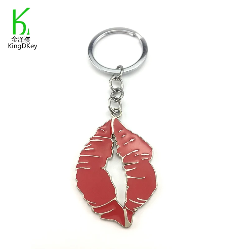 Red Pink Lips Keychain - Sexy Kiss Shaped Metal Keyring for Lip