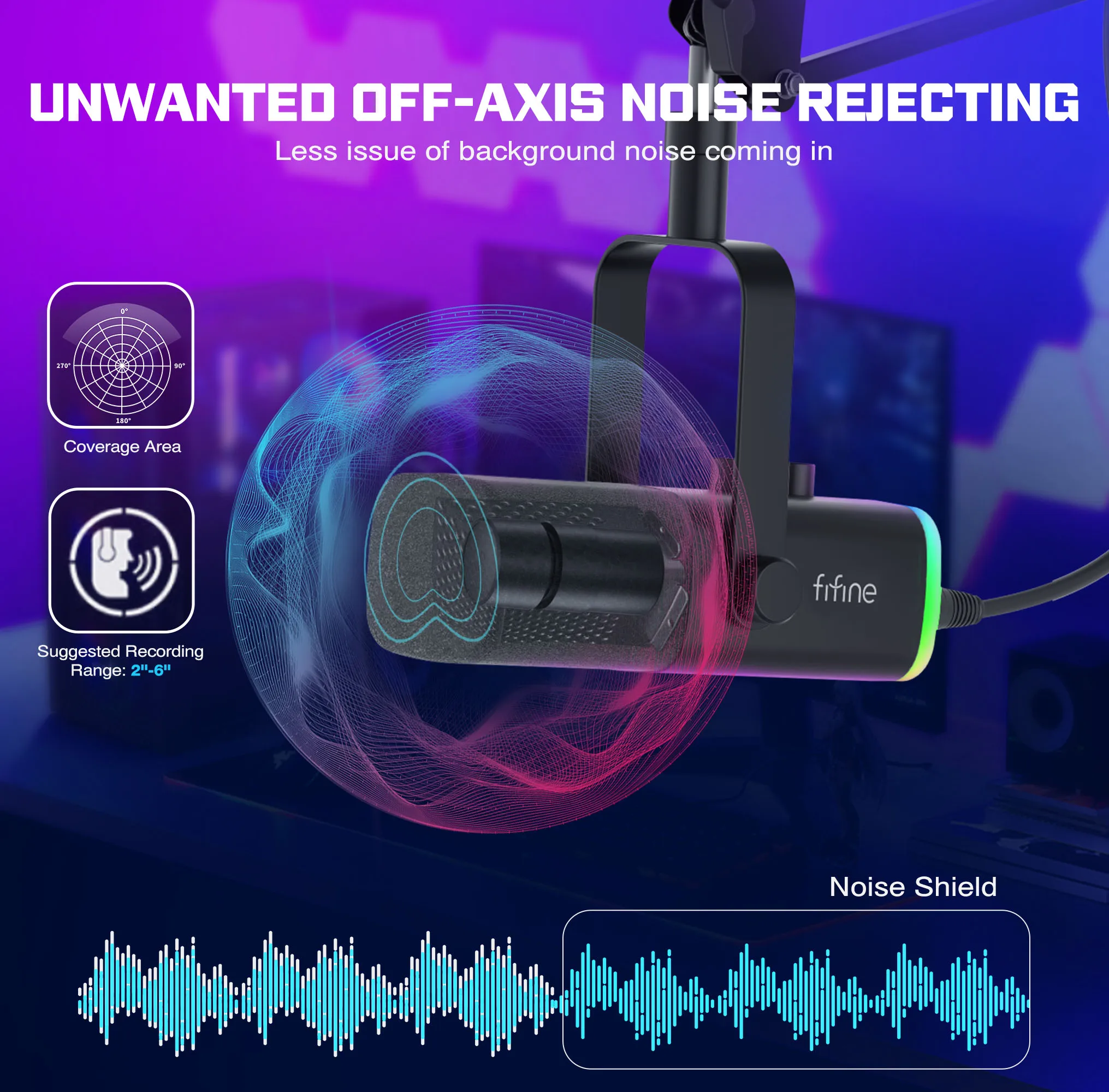 Fifine AM8 Desktop Dynamic Microphone Live Streaming Mic USB Professional Audio Microphone RGB USB Gaming Microphone XLR