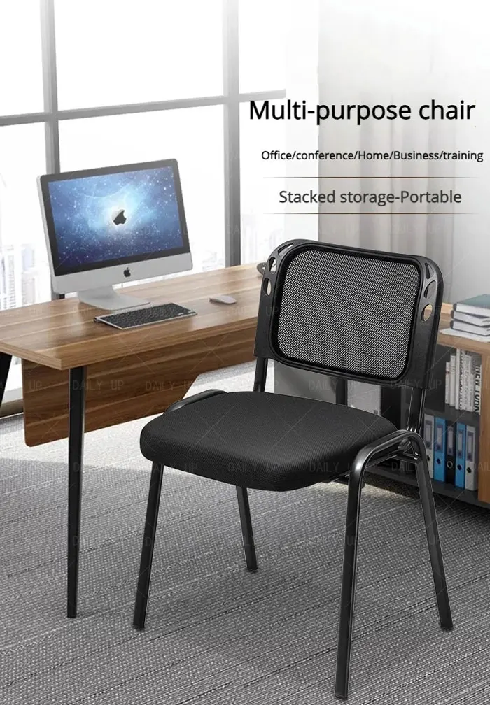 Stackable Upholstered Mesh Office Chair Ergonomic Padded Conference Chair With Breathable Backrest Thickened Sponge Cushion