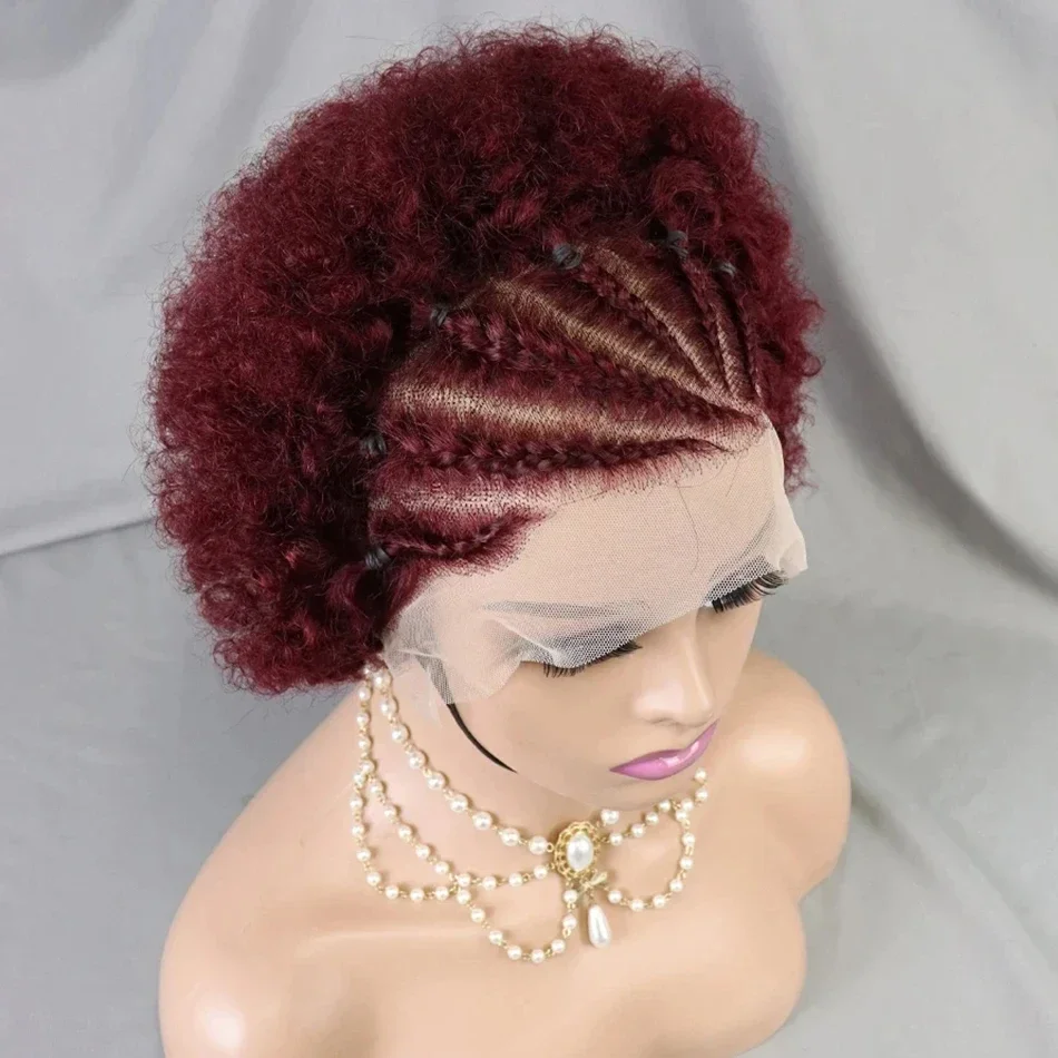 99J Bourgogne Faarf 210% Dicht Afro Kinky Curly Mënschlech Hoer Perück mat Zöpfe Bouncy Curly Bob Perück fir Fraen_voghion.com