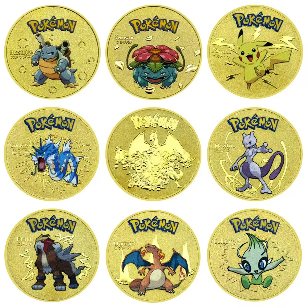 2024精致口袋妖怪硬币收藏卡哇伊产品皮卡丘梅two Eevee镀金颜色27图案动漫口袋妖怪礼品