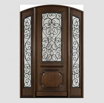 Luxury Arch Wrought Iron Entry Doors Solid Wood