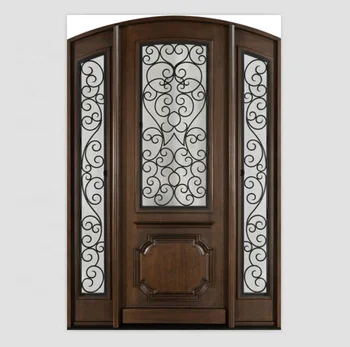 Luxury arch wrought iron entry doors solid wood