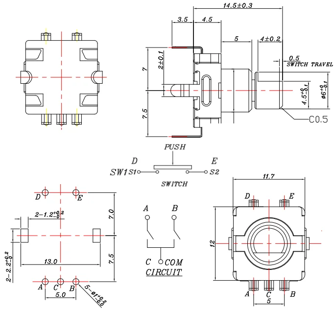 GE1103 Rotary Encoder - 20 Detents, 5 Pin, Micro Incremental