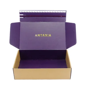 Custom Color Size Gold Foil Logo Self Seal Mailer Box Recycled Corrugated Cardboard Box with Zipper  Self Sealing Shipping Box