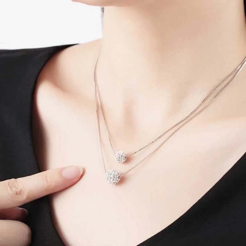 Elegant 925 Silver Double Crystal Necklace