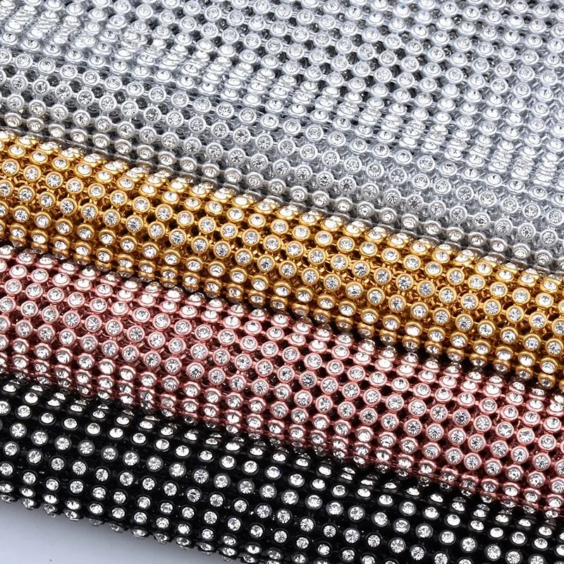 Factory Wholesale Glass Crystal Rhinestones 45x120cm Metal Net Rhinestones White ab Aluminum Metal Mesh for Garment