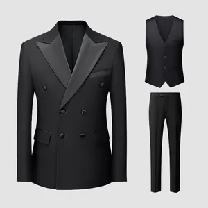 2026 New Men's Wedding Banquet 3 Pieces Slim Business Double Breasted Peaked Lapel Double Vents High Quality Suit Set for Men