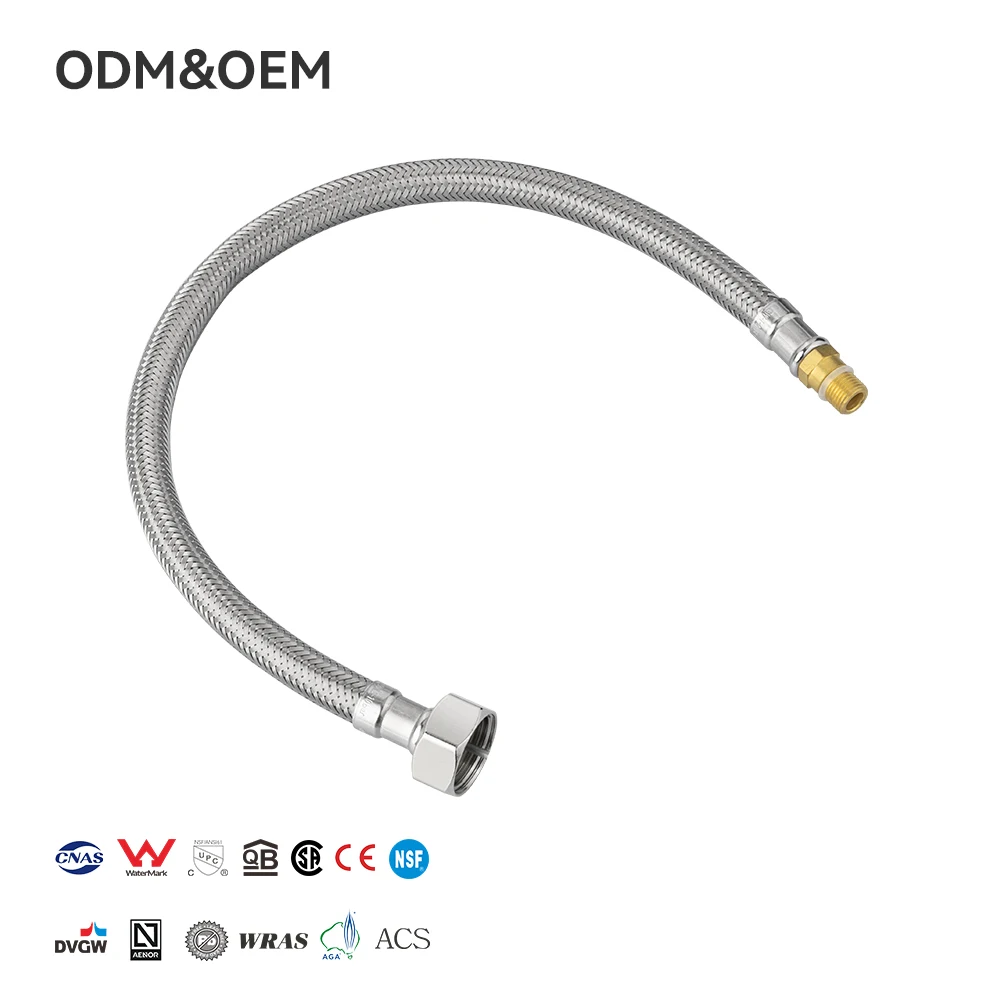 Trwały wężyk toaletowy PPW ze stali nierdzewnej, elastyczny, z rurką wewnętrznej PEX, zakończony miedzianymi złączkami, 10 BAR, do łazienki i kuchni