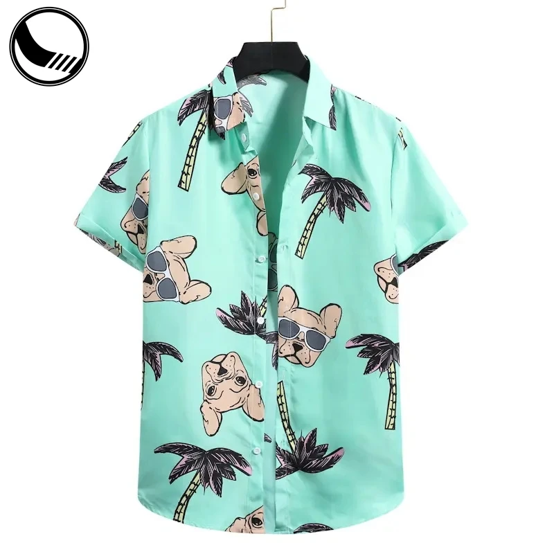 Summer Colorful Flower Men Loose Rayon Short Sleeve Hawaiian Shirt factory