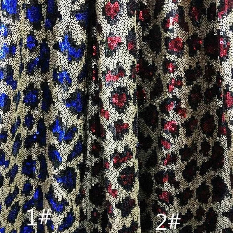 Shiny High Quality Polyester Material Two Color Sequin Lace Fabric Heavy Two Tone Leopard Print Sequin Fabric for Fashion