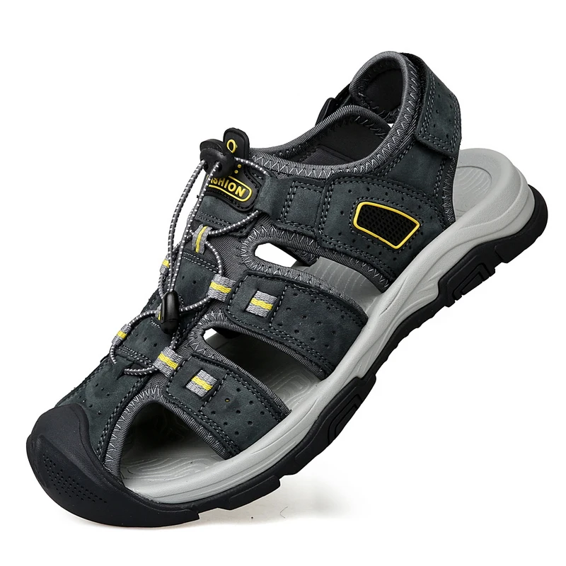 In Ready Stock Fast Delivery First Layer Real Cow Leather Upper Anti Slip Sole Men Leather Beach Sandals