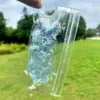 Four consecutive translucent blue butterflies