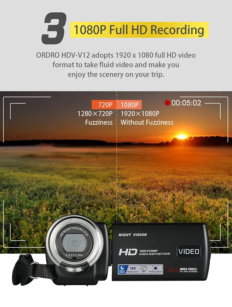 Social Media Blogger Photography V12 Vlog Video Camera Digital Home Camcorder Film Vintage 1080P HD Night Vision
