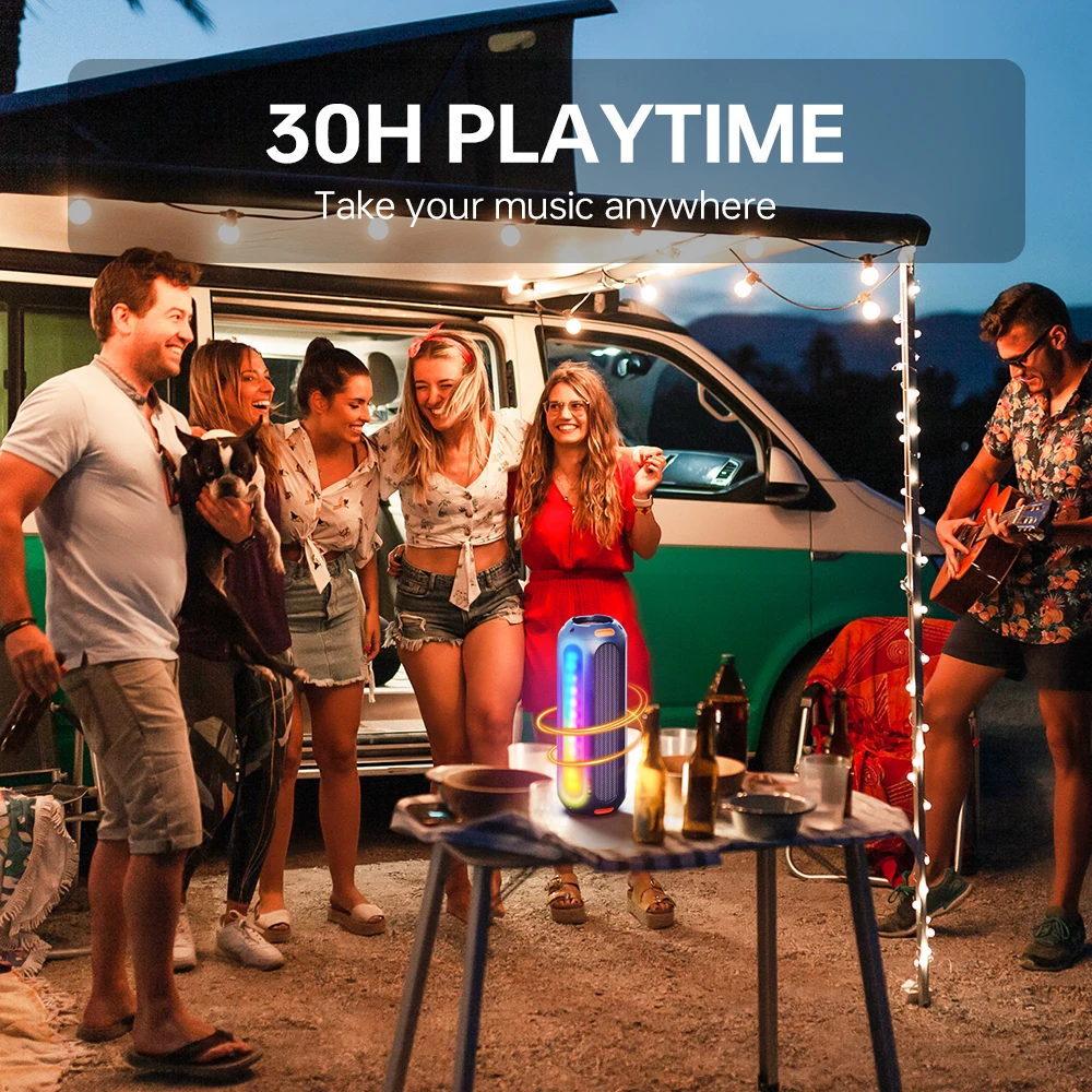 RGB Lights IP66 Waterproof 20W Speaker 30H Playtime Portable Wireless MP3 Player ES T69 TF Card Slot Factory Wholesale