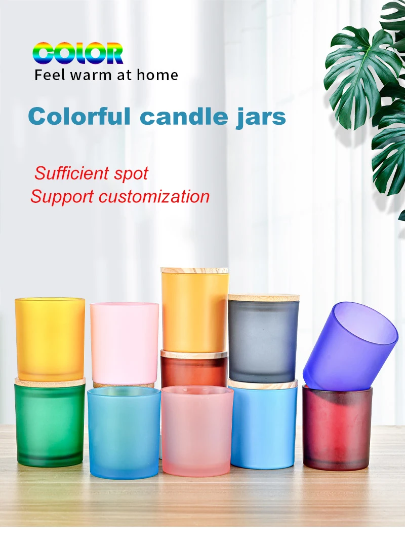 Colored Candle Jars 14oz 430ml Scented Glass Candle Jar With Wooden