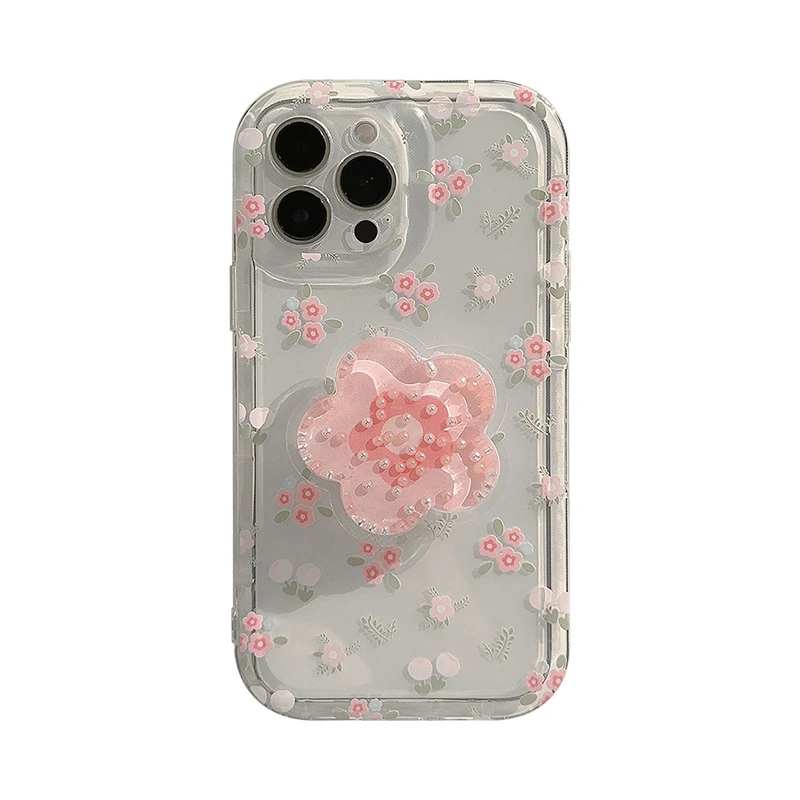 Cute Quicksand Pink Flower Holder Phone Case for Iphone