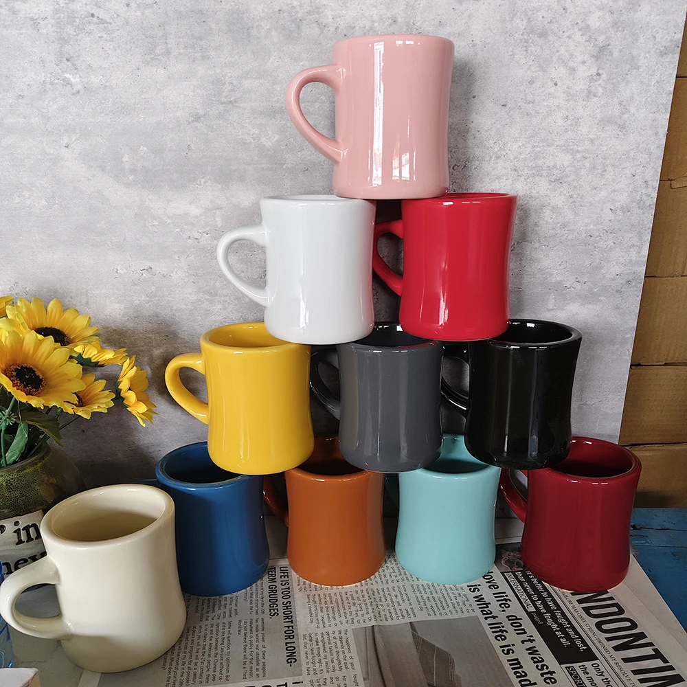 Custom Logo 10-Ounce Ceramic Retro Diner Style Heavyweight Restaurant Mug