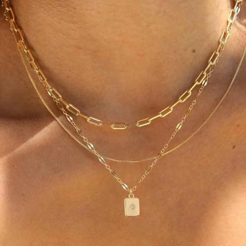 Trendy Geometric Zircon Pendant Necklace
