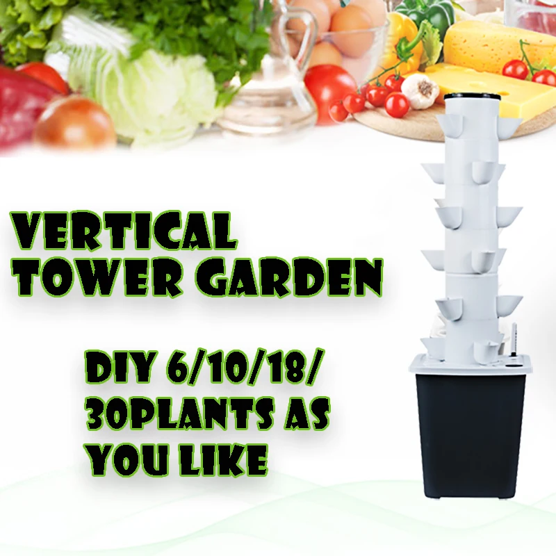 Vertical Farming 18 30 Plants Sites Vertical Hydroponic System Tower with Pump and Water Tank