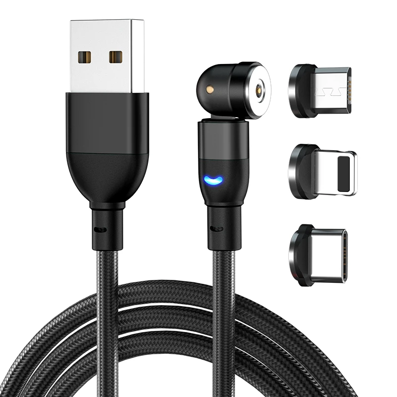 On Stock 3.3ft 6.6ft Magnetic Phone Charger Cable 540 degree Free Rotation 3 dans 1 Charger Magnetic charger USB C Charging Cable