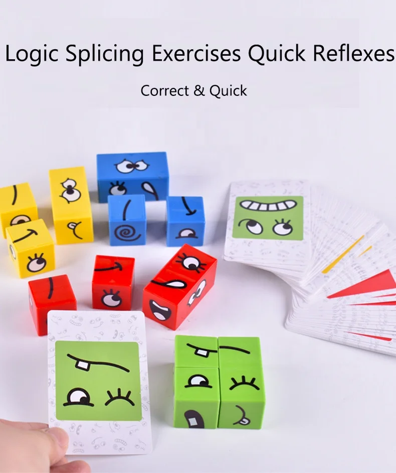 Face Expressions Matching Block Puzzles Building Cubes Toy Borad Games Puzzle Cute Montessori Educational Cube Toys for Kids