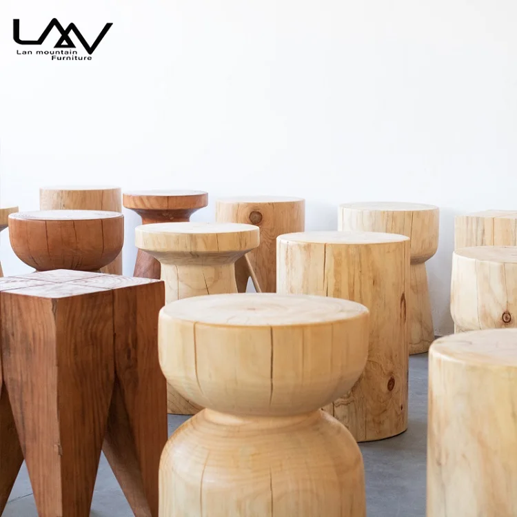 ユニークなデザイン無垢材バースツールミニマリスト木製切り株
