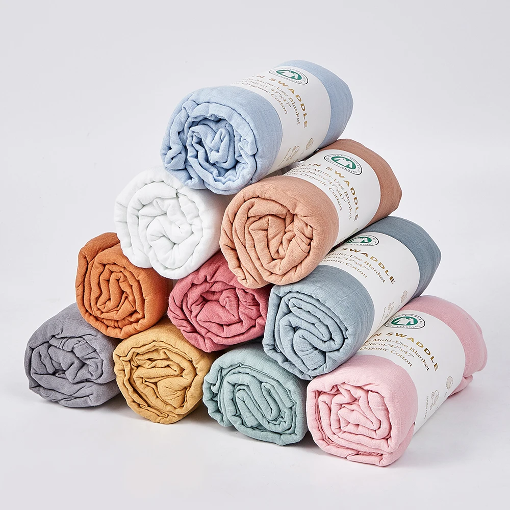 Wholesale New Solid Color Bamboo Cotton Infant Baby Muslin Squares Swaddle Receiving Wrap